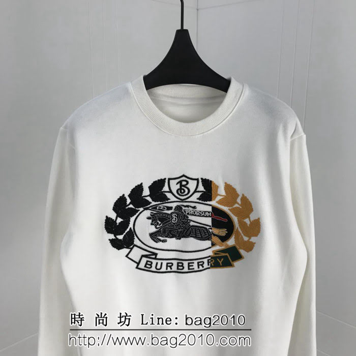 BURBERRY巴寶莉 18秋冬新款 Unisex 麥穗皇冠騎士刺繡logo 白色抓絨衛衣 ydi1932